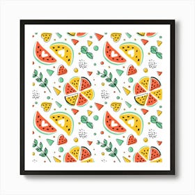 Seamless Hipster Pattern With Watermelons Mint Geometric Figures Art Print