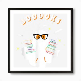 Funny Ghost Booooks Book Lover Cute Halloween Spiderwebs Bat Art Print