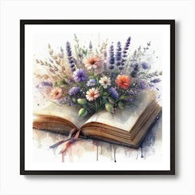 Open Book With Flowers 2 Art Print