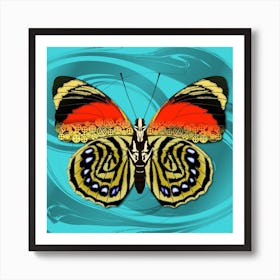 Mechanical Butterfly The Agrias Amydon Tryphon F On A Light Blue Background Art Print