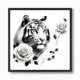 Tiger With Roses 1 Affiche