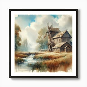 Watercolor Of A Windmill 1 Art Print