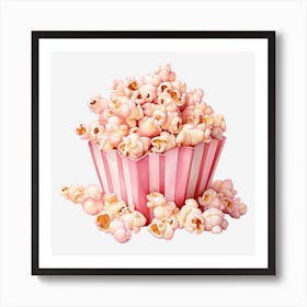 Pink Popcorn On Black Background Art Print