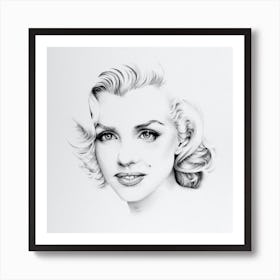 Marilyn Monroe Minimal Pencil Drawing Black and White Art Print