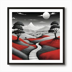 Dreamland Landscape With Small Heels Black White And Red Colour Art Print