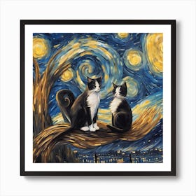 Starry Night Cats 6 Art Print