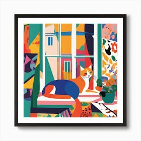 Matisse Inspired Open Window Cat Art Print 3 Art Print