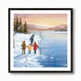 Family Walk In The Snow Art Print