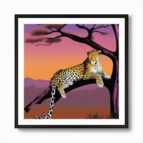 Leopard Resting In A Tree At Dusk 1 Art Print