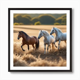 Horses Running In The Field Art Print