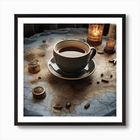 Coffee Cup On A Map Poster