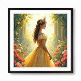 Radiant Young Queen In A Watercolor Royal Garden Art Print