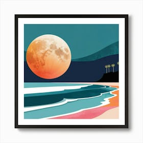 Full Moon At The Beach 1 Art Print