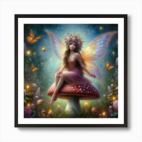 Fairy On A Mushroom Art Print