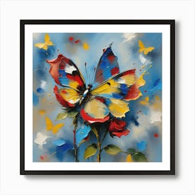 Butterfly And Roses 2 Art Print