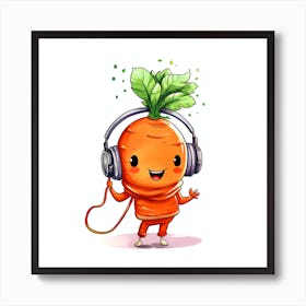 Carrot With Headphones 2 Art Print