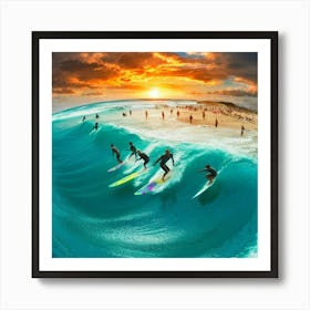 Surfers At Sunset Art Print