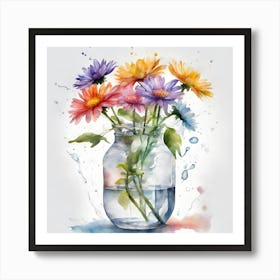 Watercolor Flowers In A Jar 1 Art Print