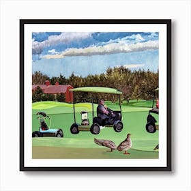 Golf Carts And Ducks Art Print