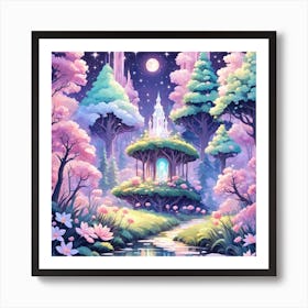 A Fantasy Forest With Twinkling Stars In Pastel Tone Square Composition 86 Art Print