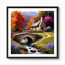 Cottage By The Stream Art Print