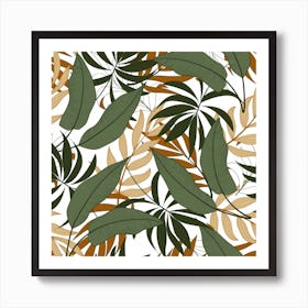 Botanical Seamless Tropical Pattern With Bright Green Yellow Plants Leaves Art Print