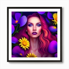 Beautiful Girl With Flowers Art Print