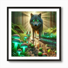 Wolfy looking for bioluminescent mushrooms 8 Art Print