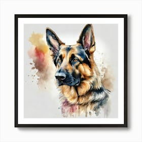 German Shepherd Watercolor Painting Art Print