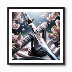 Samurai Sword With Cherry Blossoms Art Print