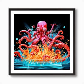 Octopus On Fire Art Print