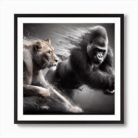 Lion And Gorilla Art Print