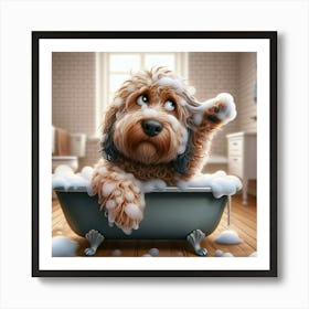 Dog Taking A Bath Art Print