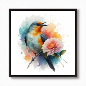 Bird And Flower Painting Art Print