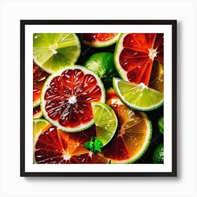 Blood Orange and lime Slices Art Print