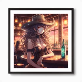 Anime Cowgirl Created using Imagine AI Art Art Print