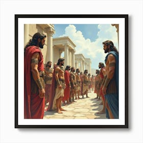 Watercolor The Legendary Heroes Of Greece In Epic, Dramatic Scenes 1 Art Print