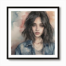 Girl In Denim Jacket 3 Art Print