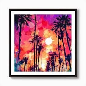 Tropical Palm Trees At Sunset Art Print