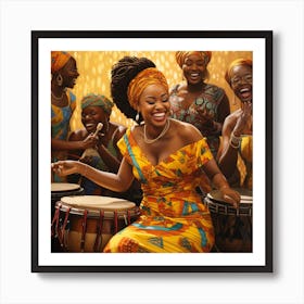 African Women Playing Drums Art Print