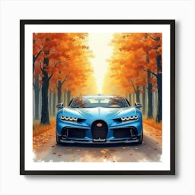 Bugatti Chiron In A Vivid Watercolor Forest, No Logo Or Signature 1 Art Print