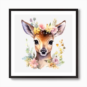 Deer With Flowers 2 Art Print