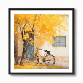 Yellow Bicycle In Autumn Art Print