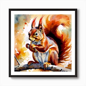 Red Squirrel Watercolor Artwork Art Print