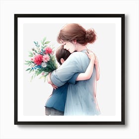 Mother Hugging Her Son Art Print