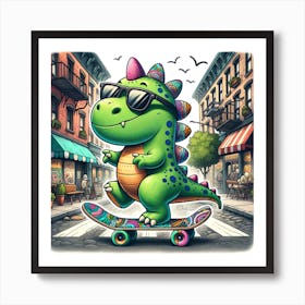 Dinosaur Skateboarder Art Print