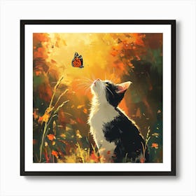 Cat Watching Butterfly Art Print