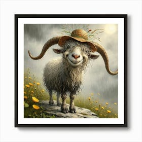 Goat In The Rain Art Print
