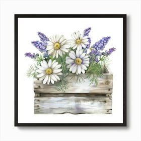 Daisies In A Wooden Box Art Print