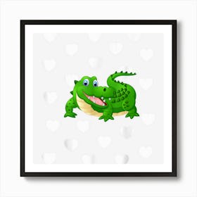 Alligator Theme Baby Girl Pink Nursery Room Love Heart Decor Art Print